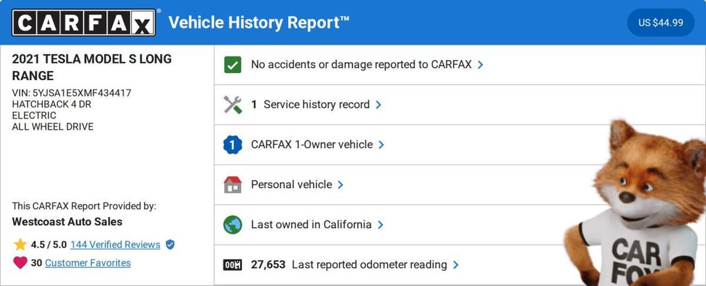 used 2021 Tesla Model S car, priced at $45,888