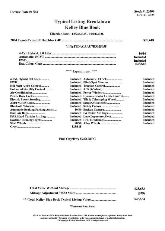 used 2024 Toyota Prius car, priced at $24,883