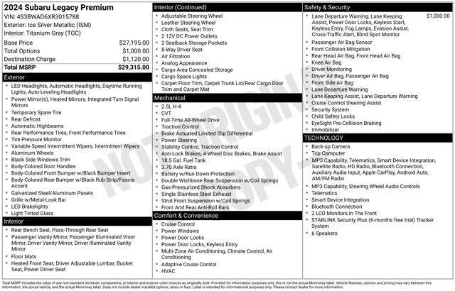 used 2024 Subaru Legacy car, priced at $22,126