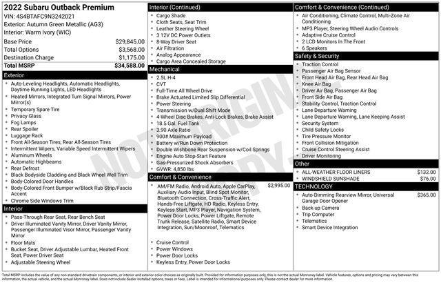 used 2022 Subaru Outback car, priced at $22,719