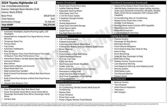 used 2024 Toyota Highlander car, priced at $36,499