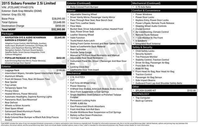 used 2015 Subaru Forester car, priced at $12,405