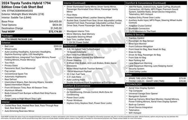 used 2024 Toyota Tundra Hybrid car, priced at $60,800