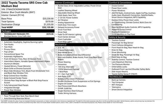 used 2022 Toyota Tacoma car, priced at $27,325