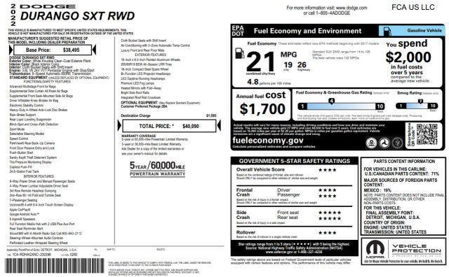 used 2022 Dodge Durango car, priced at $23,998