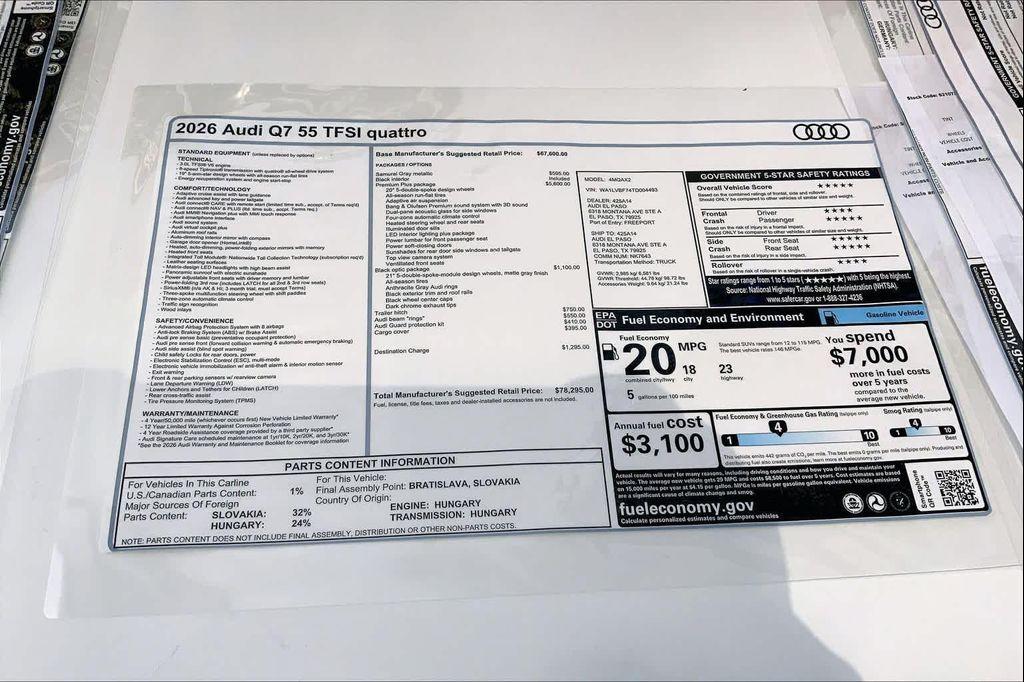 new 2026 Audi Q7 car, priced at $74,380