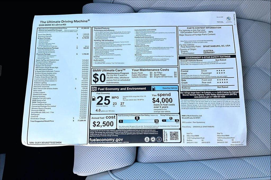 new 2026 BMW X5 car, priced at $77,800