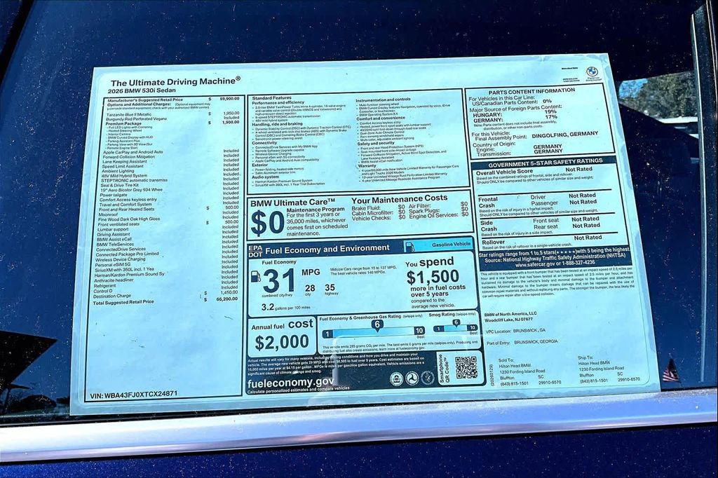 new 2026 BMW 530 car, priced at $66,200