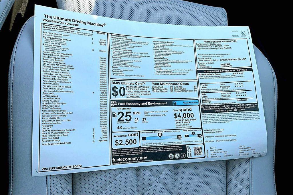 new 2026 BMW X5 car, priced at $72,975