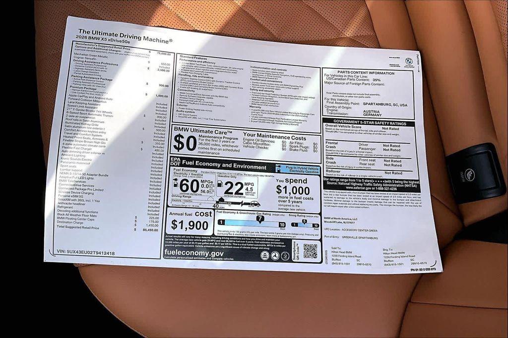 new 2026 BMW X5 PHEV car, priced at $85,450