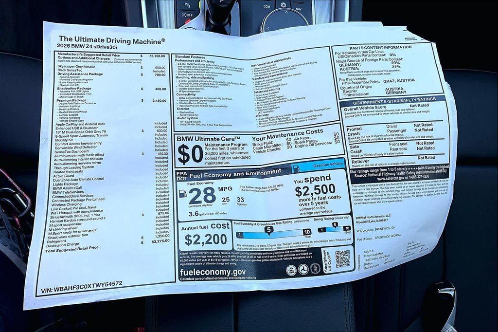 new 2026 BMW Z4 car, priced at $63,275