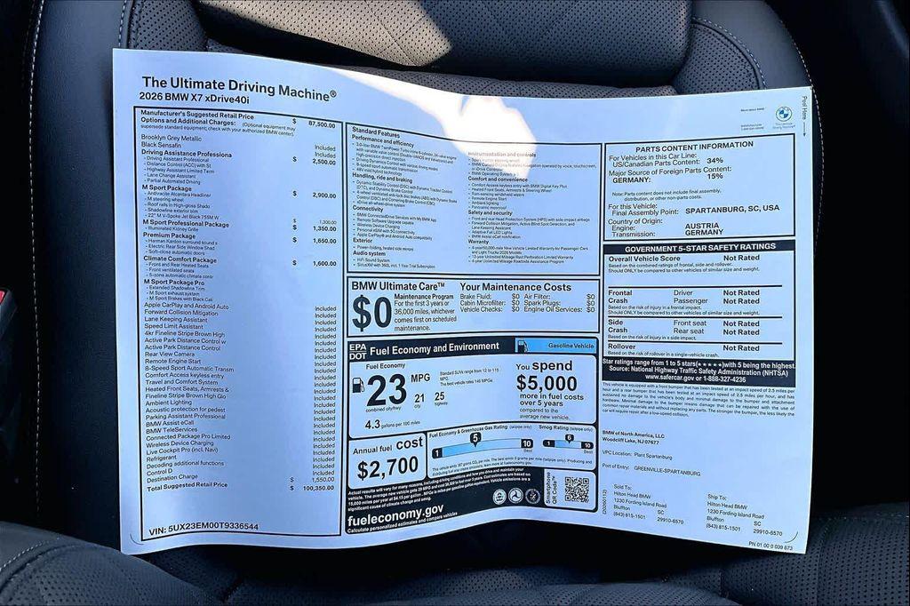 new 2026 BMW X7 car, priced at $100,350
