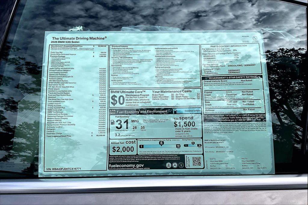 new 2026 BMW 530 car, priced at $65,550