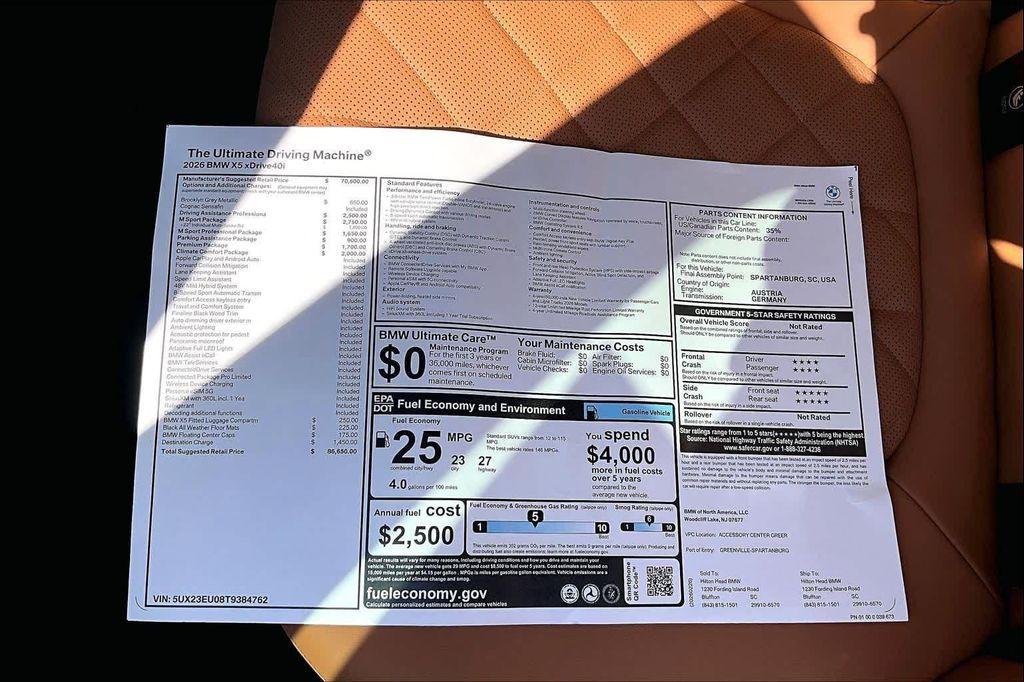 new 2026 BMW X5 car, priced at $86,650