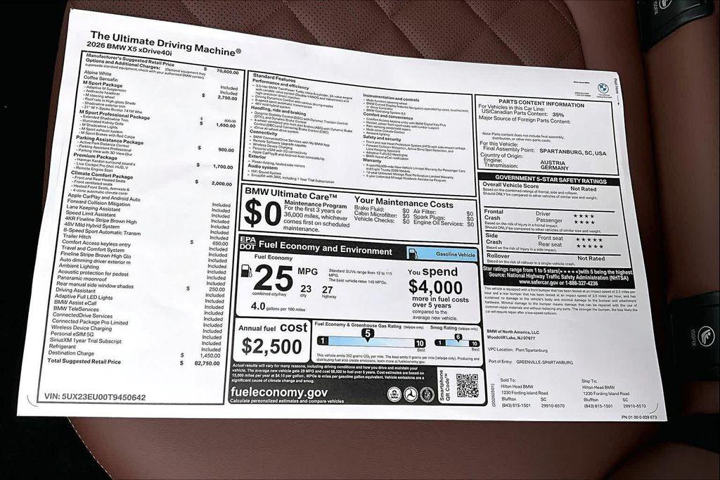 new 2026 BMW X5 car, priced at $82,750