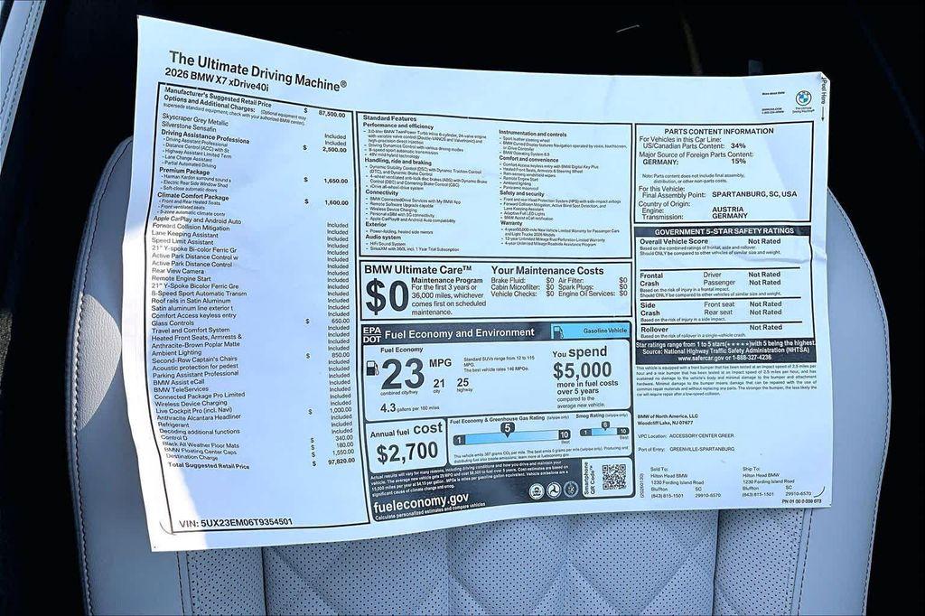new 2026 BMW X7 car, priced at $97,820