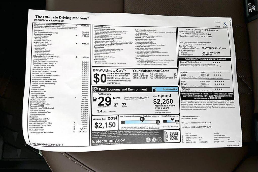new 2026 BMW X3 car, priced at $58,330