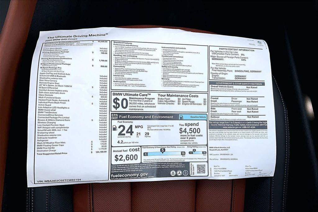 new 2026 BMW 840 car, priced at $104,100