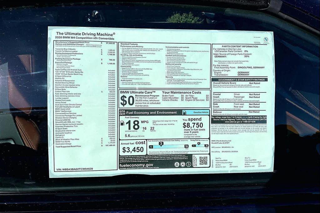 new 2026 BMW M4 car, priced at $107,480