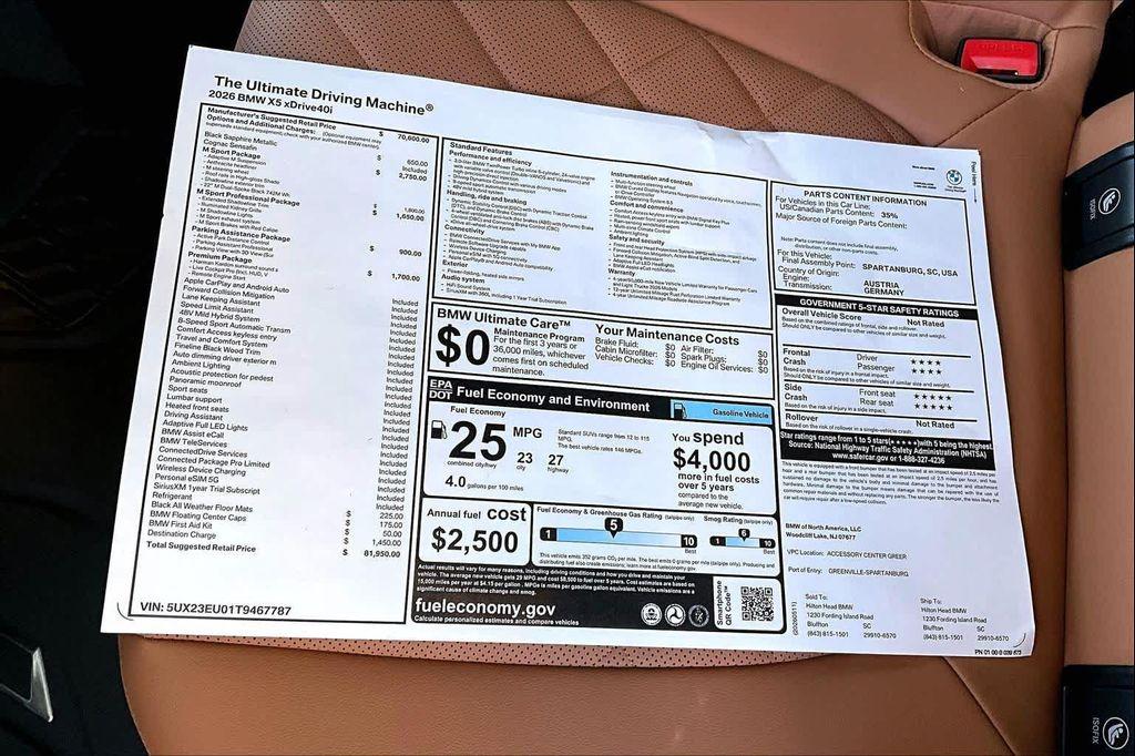 new 2026 BMW X5 car, priced at $81,950