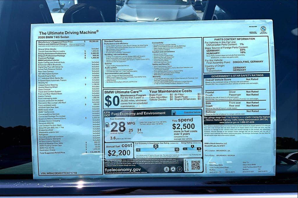 new 2026 BMW 740 car, priced at $116,490