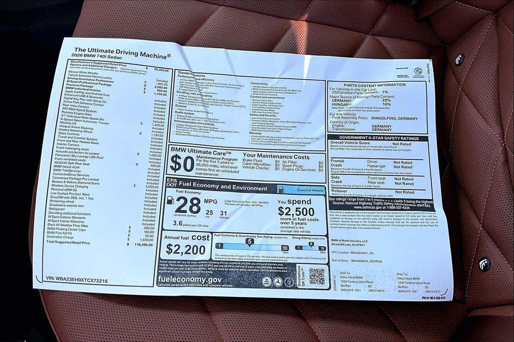 new 2026 BMW 740 car, priced at $116,490