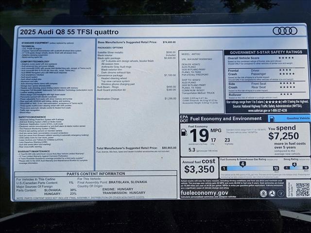 new 2025 Audi Q8 car, priced at $75,739