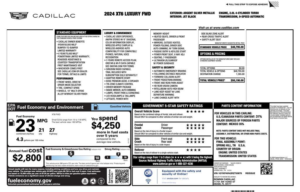 used 2024 Cadillac XT6 car, priced at $28,995