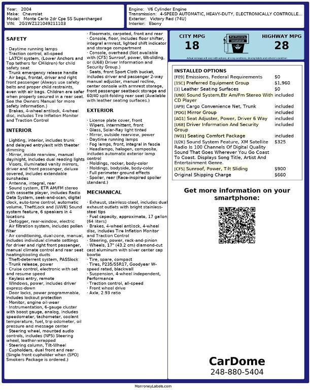 used 2004 Chevrolet Monte Carlo car, priced at $14,995