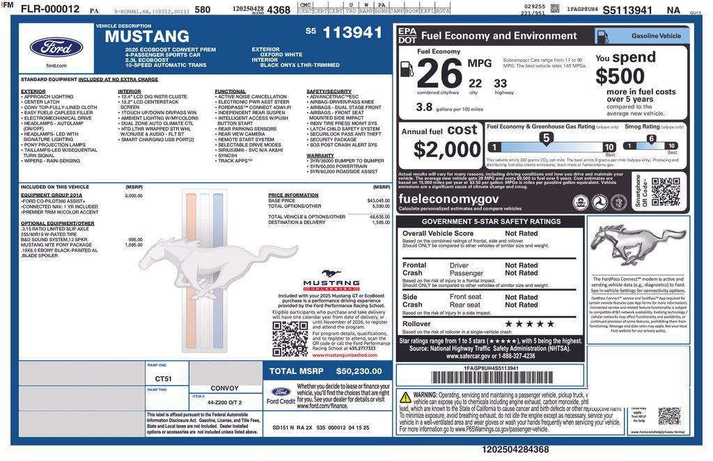 new 2025 Ford Mustang car, priced at $45,730