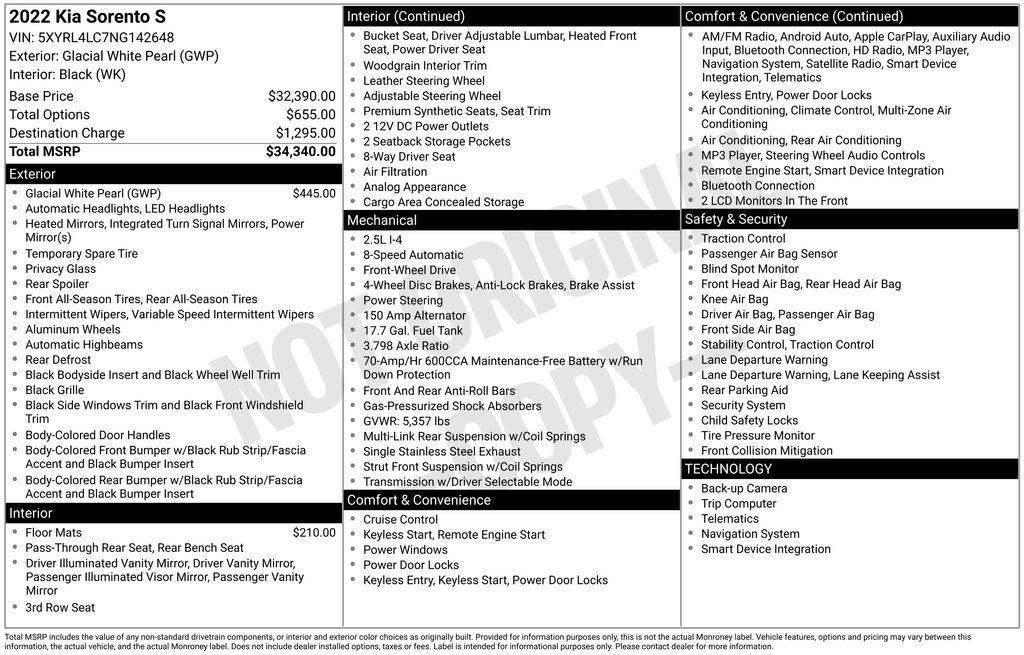 used 2022 Kia Sorento car, priced at $21,842
