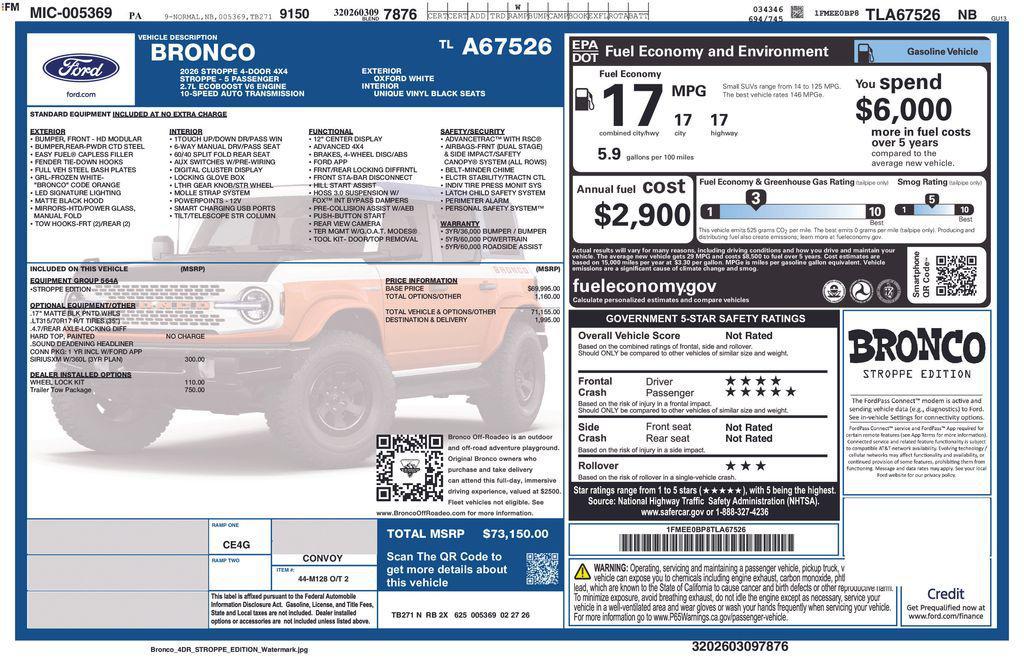 new 2026 Ford Bronco car, priced at $70,267