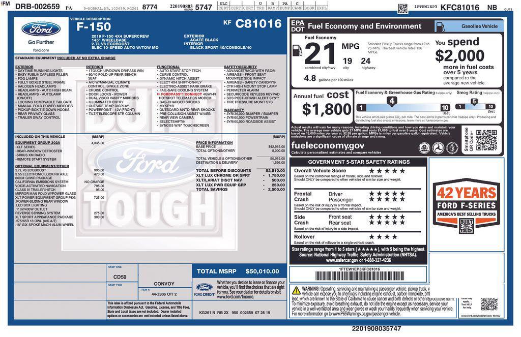 used 2019 Ford F-150 car, priced at $29,386