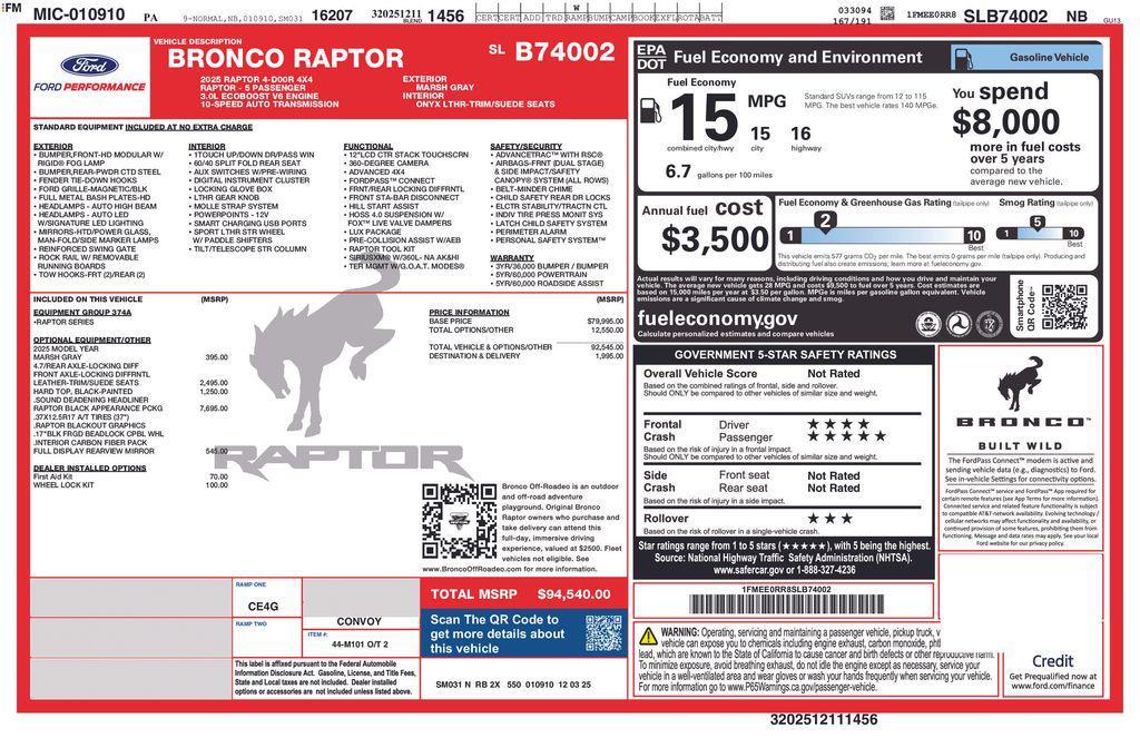 new 2025 Ford Bronco car, priced at $92,040