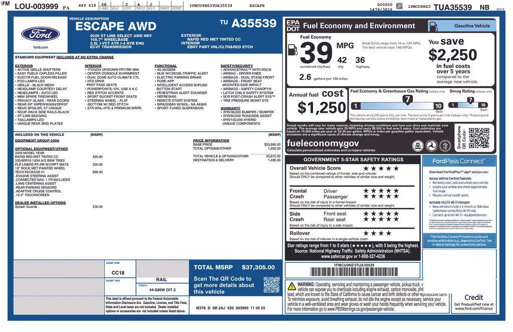 new 2026 Ford Escape car, priced at $33,305