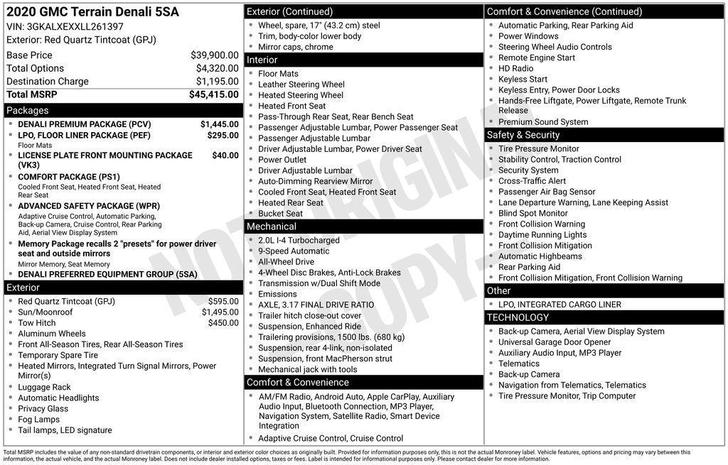 used 2020 GMC Terrain car, priced at $23,500