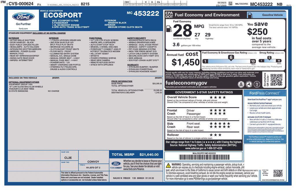 used 2021 Ford EcoSport car, priced at $14,562
