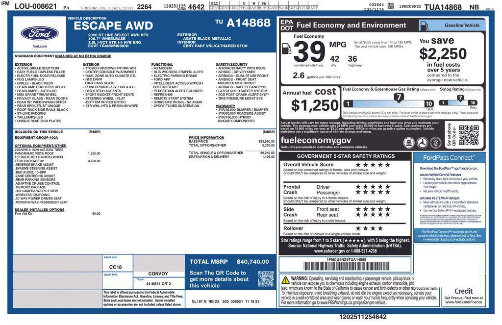 new 2026 Ford Escape car, priced at $36,740