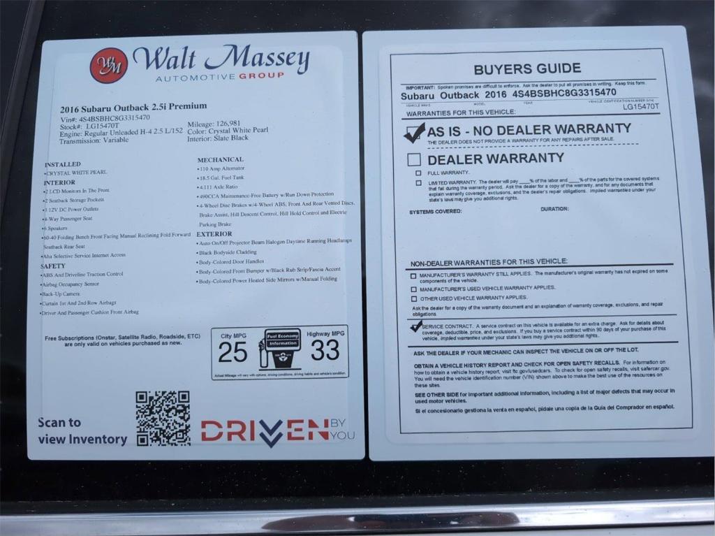 used 2016 Subaru Outback car, priced at $12,799