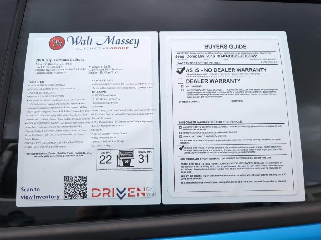 used 2018 Jeep Compass car, priced at $11,999