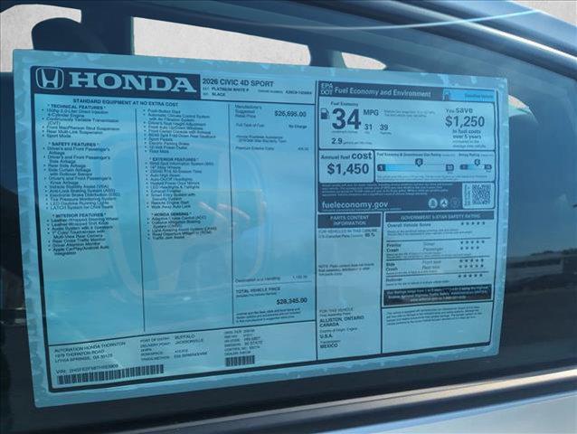 new 2026 Honda Civic car, priced at $28,345