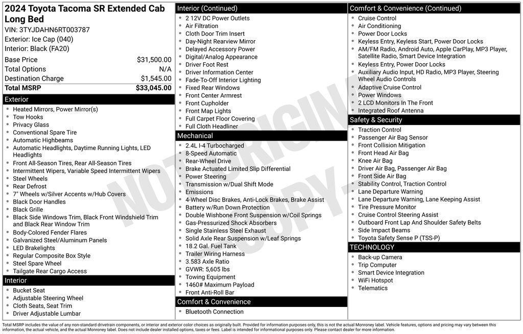 used 2024 Toyota Tacoma car, priced at $27,689