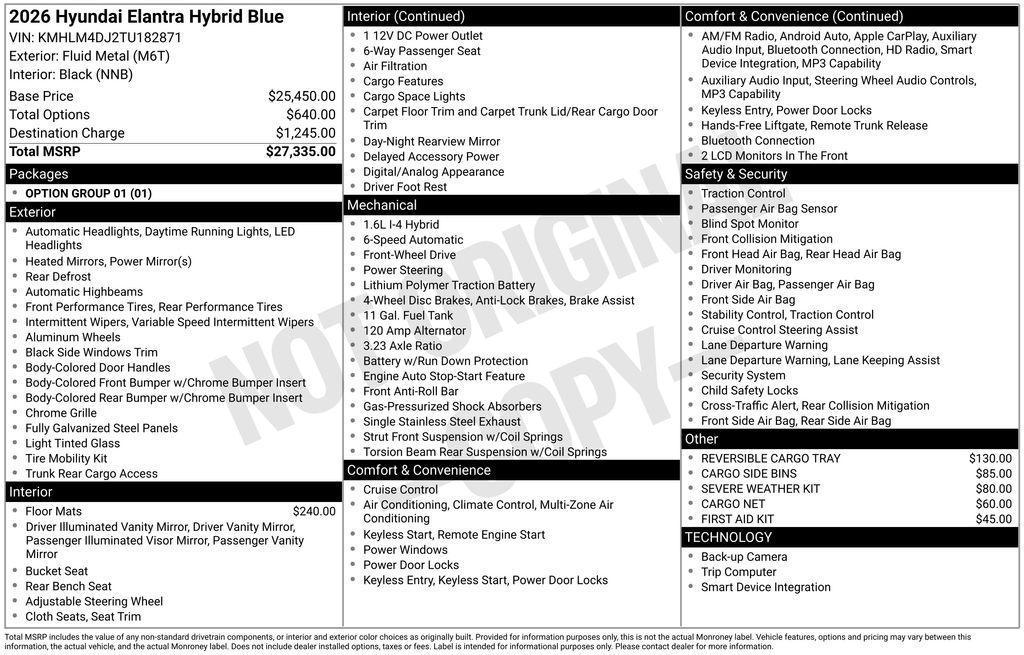 new 2026 Hyundai ELANTRA HEV car, priced at $26,585