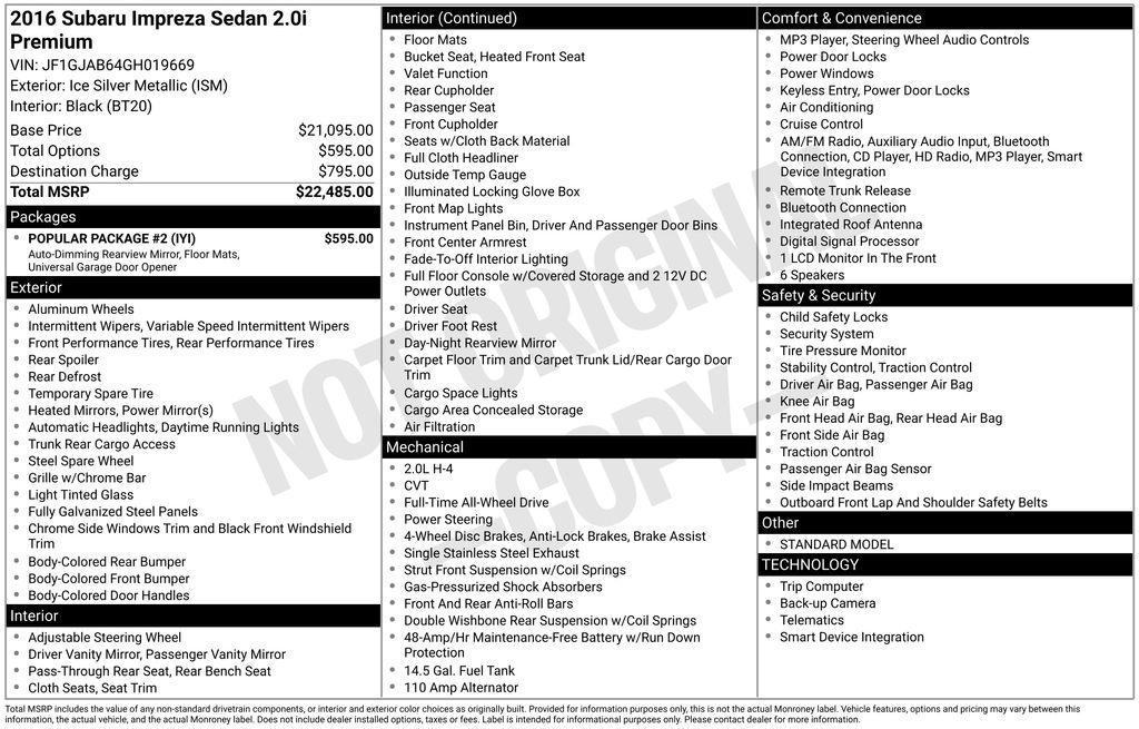 used 2016 Subaru Impreza car, priced at $8,225