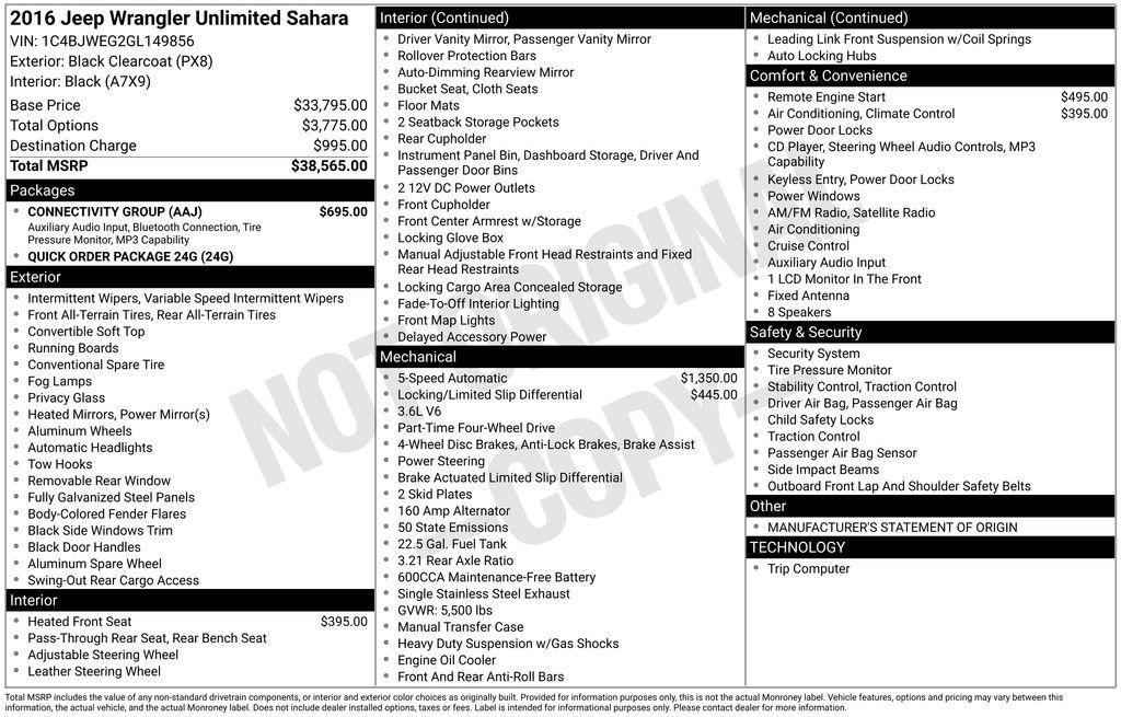 used 2016 Jeep Wrangler Unlimited car, priced at $17,854
