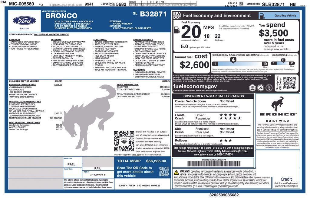 new 2025 Ford Bronco car, priced at $49,252