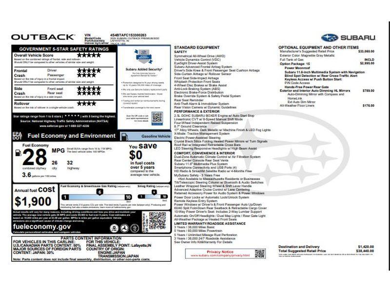 used 2025 Subaru Outback car, priced at $33,320