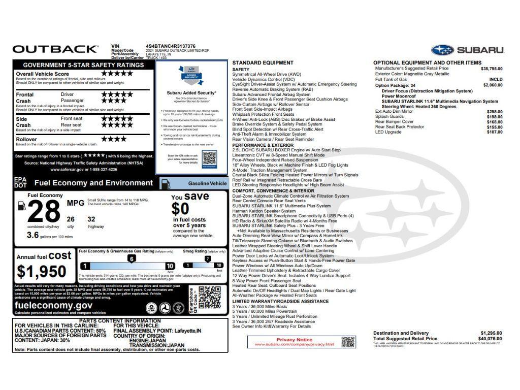 used 2024 Subaru Outback car, priced at $29,641
