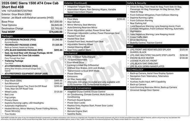 new 2026 GMC Sierra 1500 car, priced at $76,040