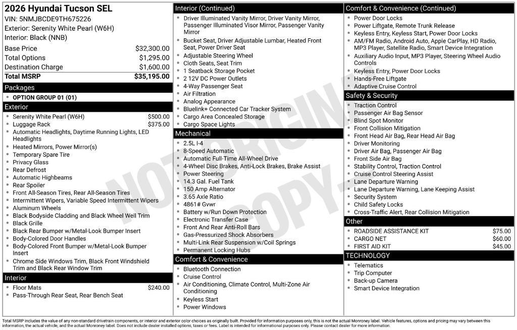 new 2026 Hyundai Tucson car, priced at $34,071